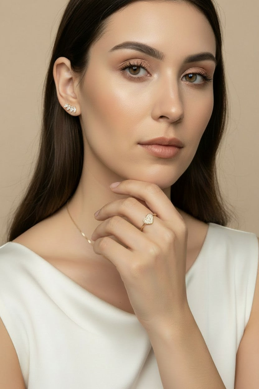 ✨ 18k Gold Filled CZ Curved Bar Stud Earrings — A Line That Curves. Stones That Follow It.