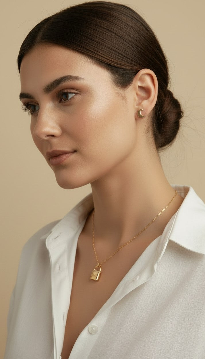 🔐 18k Gold Filled "Oui" Love Lock Pendant — Paris on the Neckline. Love, Locked. Always.