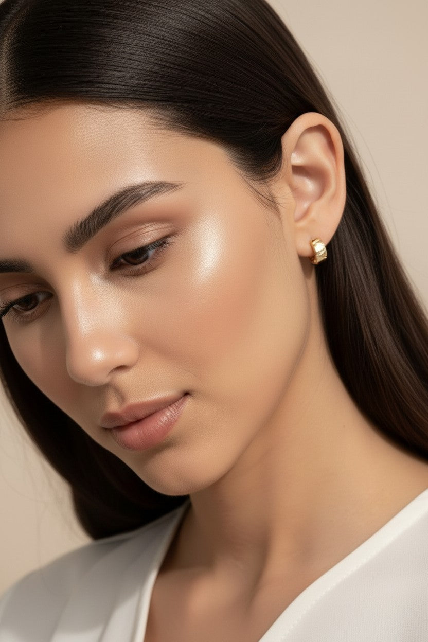 Mini Chunky Hoop Earrings - Diamond Cut Small Hoops for Women