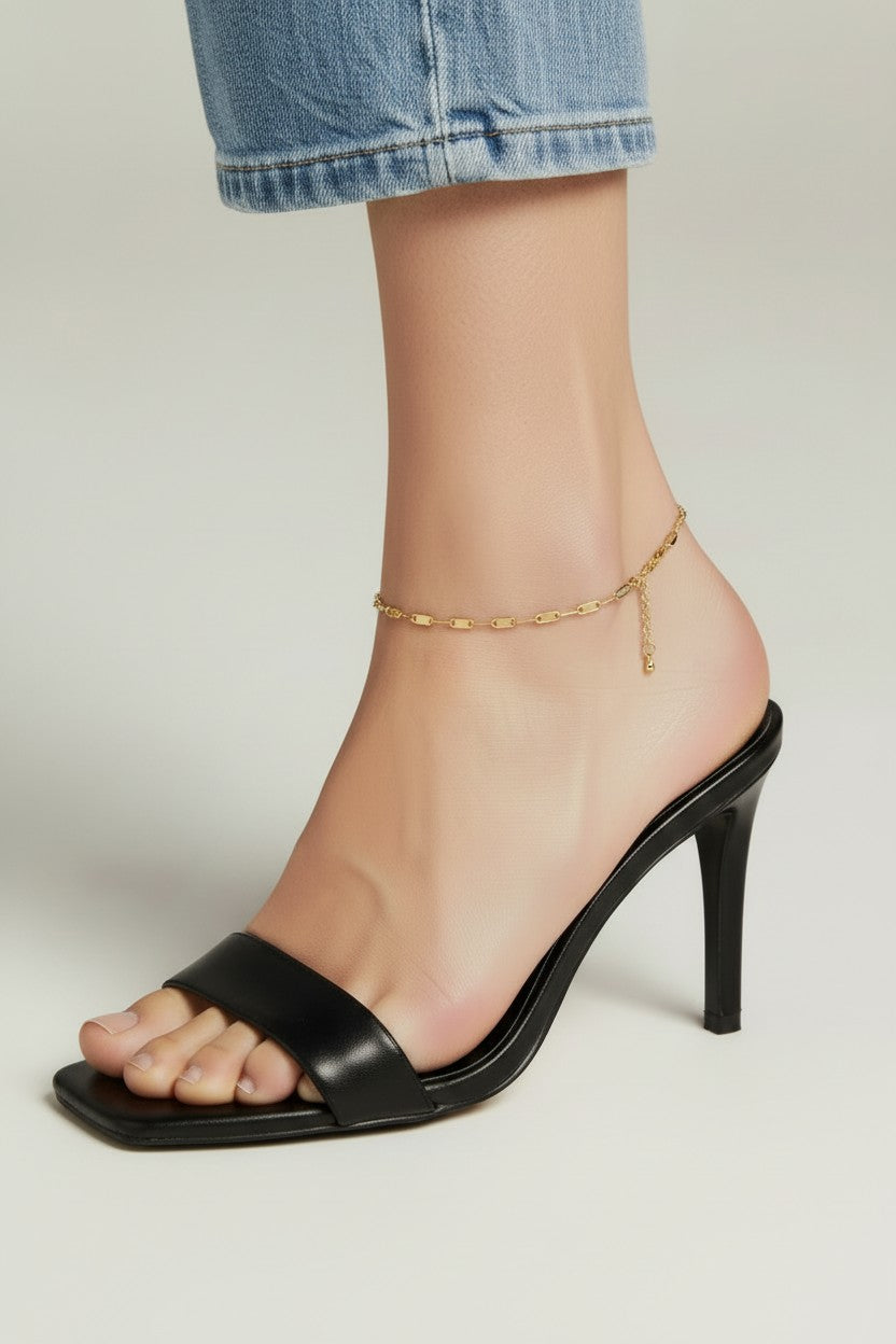 18k Gold Filled Textured Bar Link Anklet — The Ankle Detail That Changes the Whole Look
