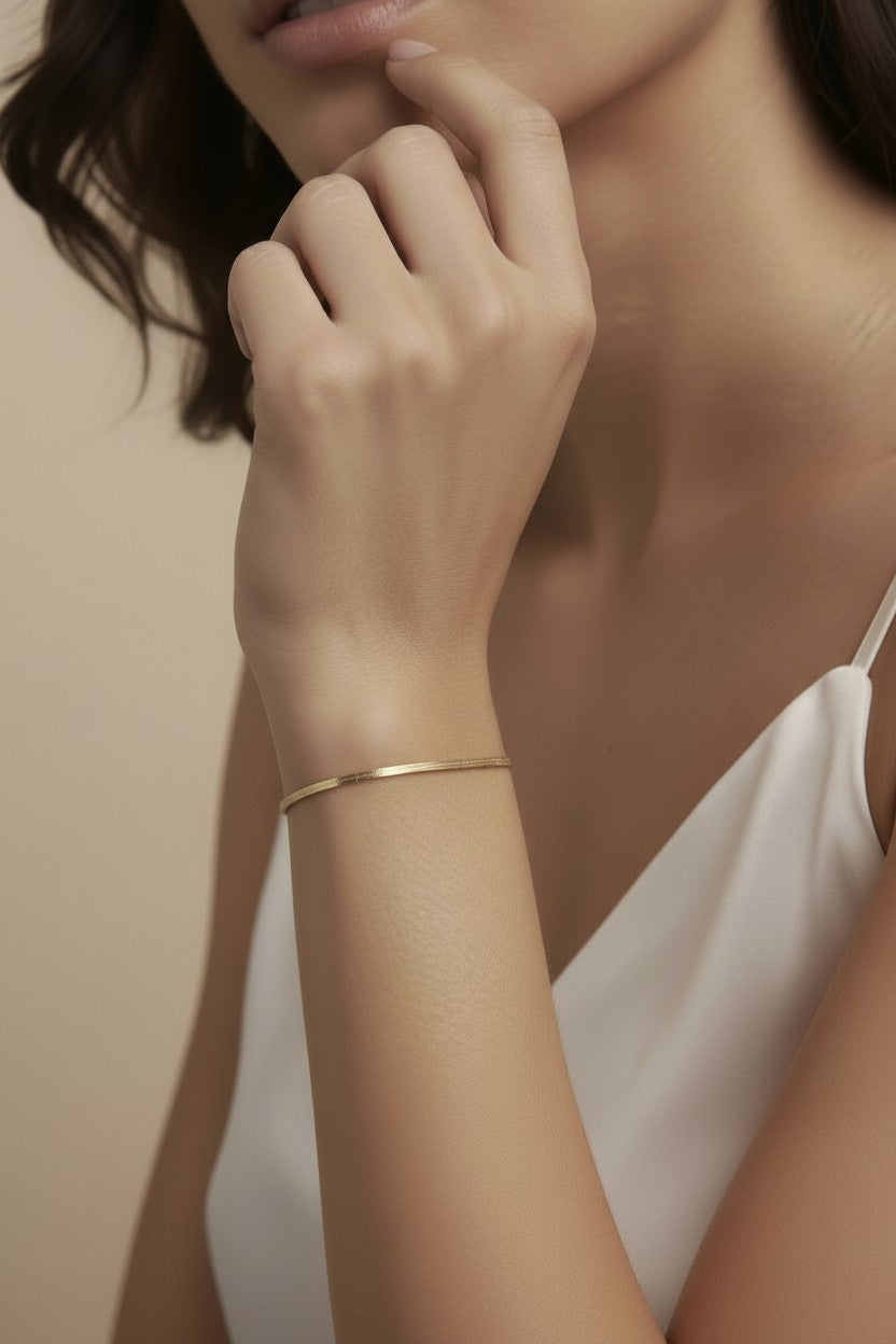 Chunky Herringbone Bracelet | Thick 2mm Chain Bracelet | Vintage Style Gold Bracelet | Luxury Layering Bracelet