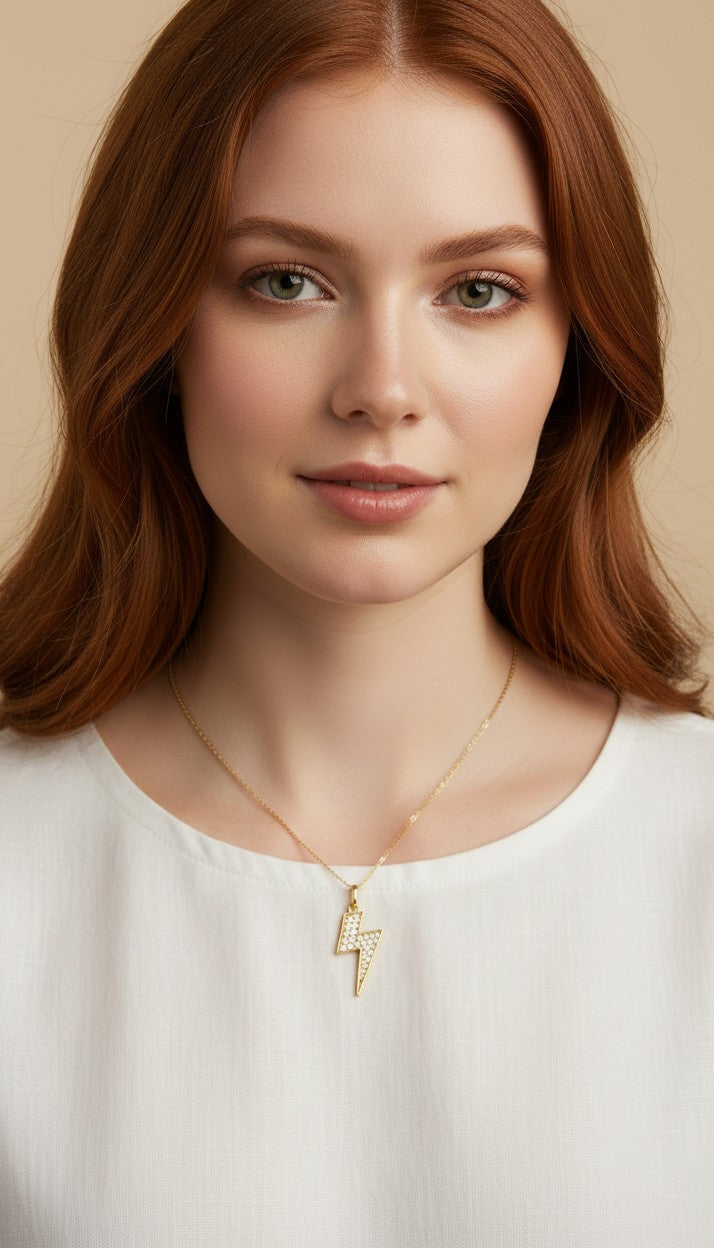 ⚡ 18k Gold Filled CZ Lightning Bolt Pendant — The Energy. The Edge. The Neckline.