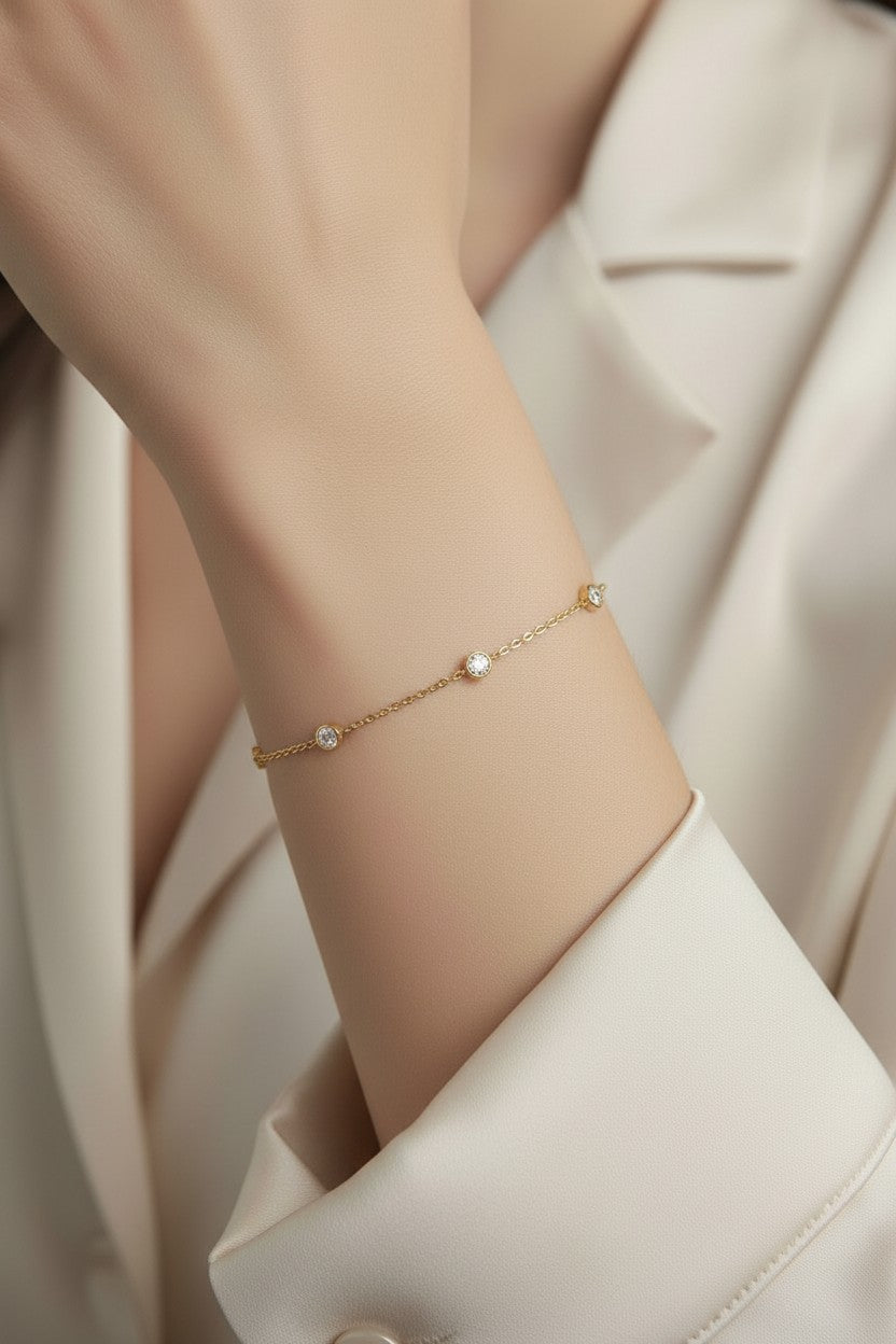 CZ Bezel Bracelet for Women - Minimalist Diamond Look Bracelet