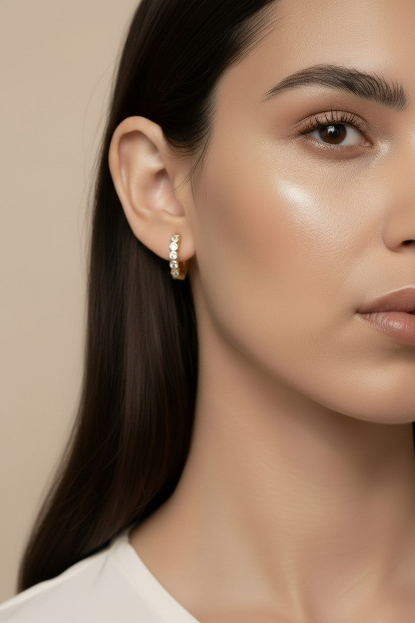Mini Bezel Hoop Earrings for Women - Sparkling Small Hoops