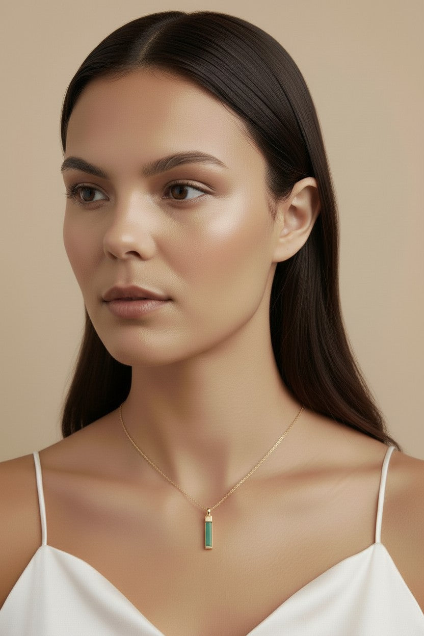 Mint Crystal Baguette Pendant for Women - Long Green Crystal Necklace Charm