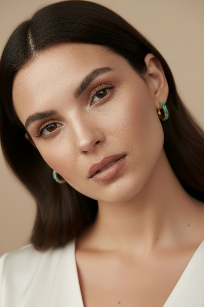 🩵 18k Gold Filled Natural Turquoise Hoop Earrings — A Little Sky, A Little Gold, A Lot of Charm