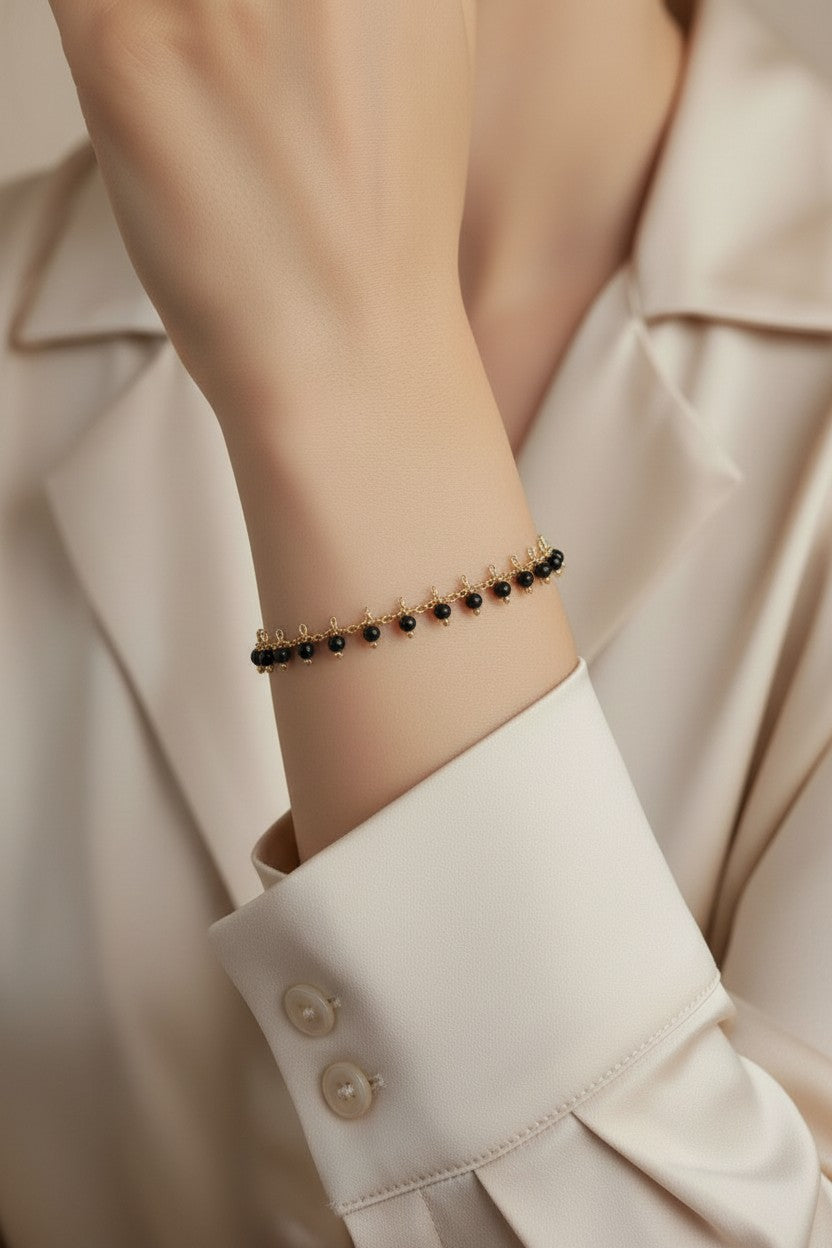 Black Beaded Bracelet for Women - Elegant Statement Jewelry