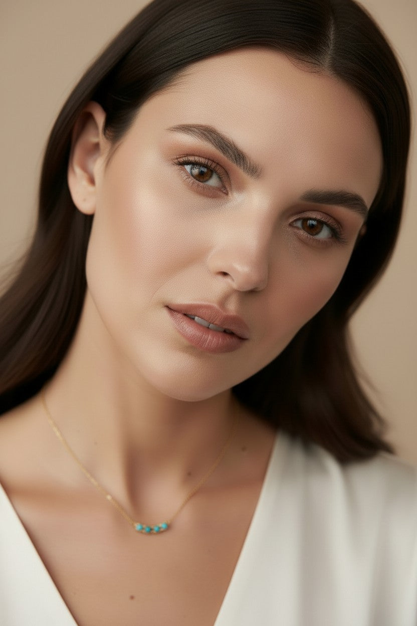 🩵 18k Gold Filled Triple Turquoise Necklace — Three Stones, One Quietly Stunning Look