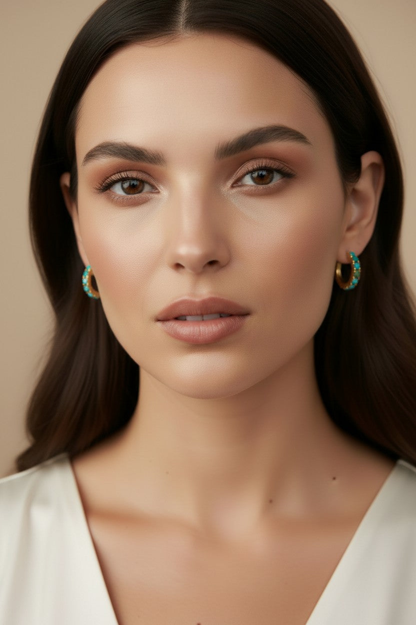 🩵 18k Gold Filled Natural Turquoise Hoop Earrings — A Little Sky, A Little Gold, A Lot of Charm