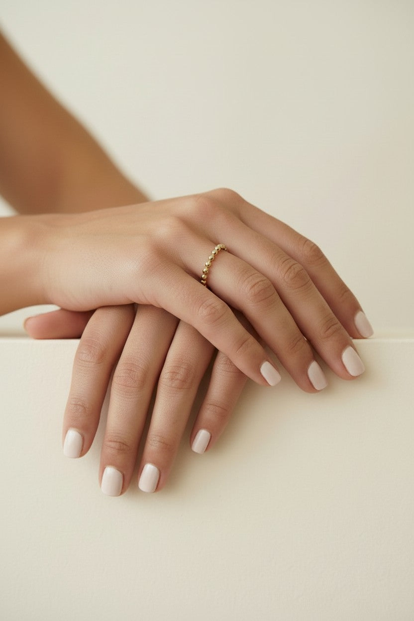 Beaded Stacking Ring - Delicate 1.8mm Stackable Band for Women