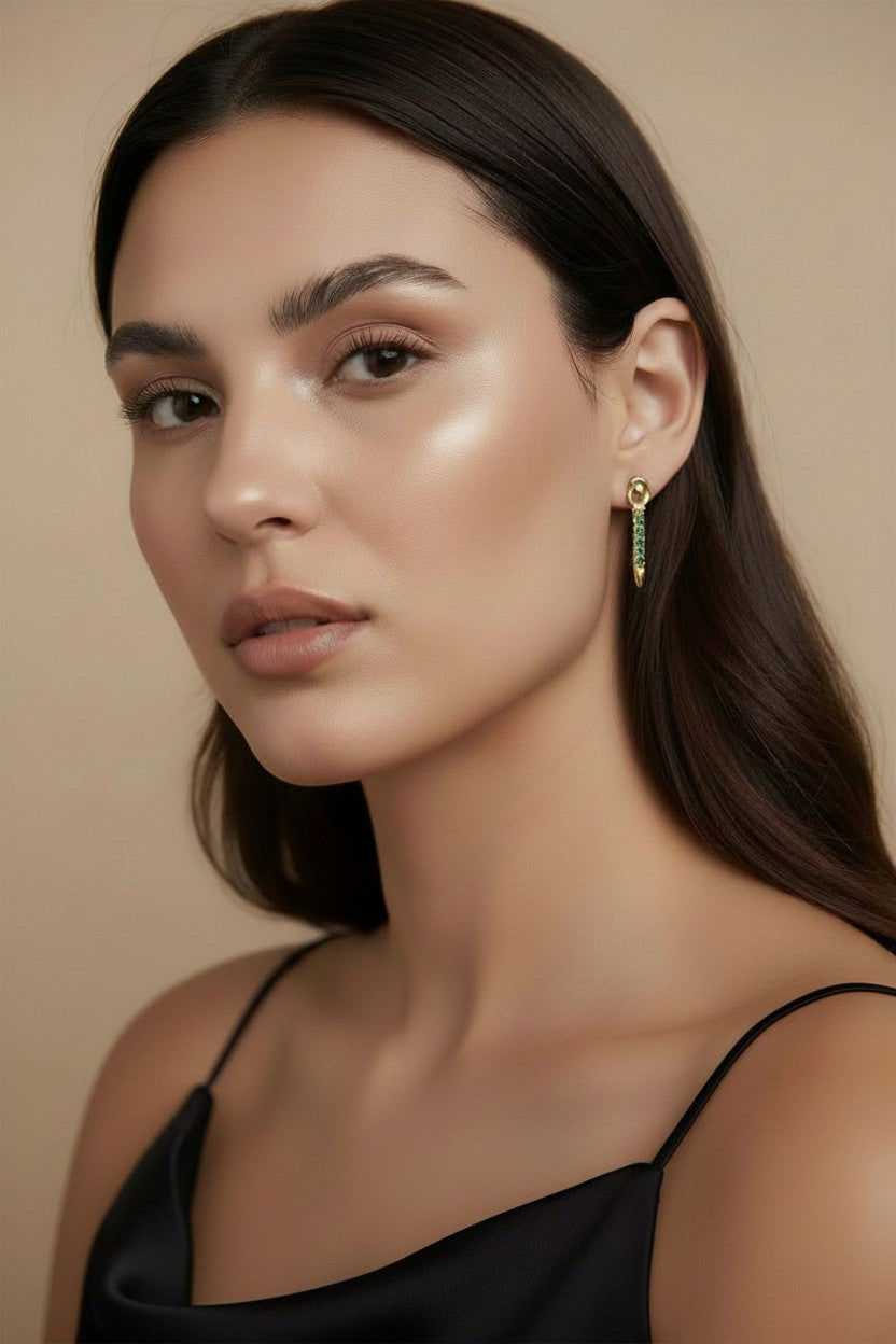 ✨ 18k Gold Filled Emerald CZ Spear Drop Earrings — Sharp, Sleek; Undeniably Modern