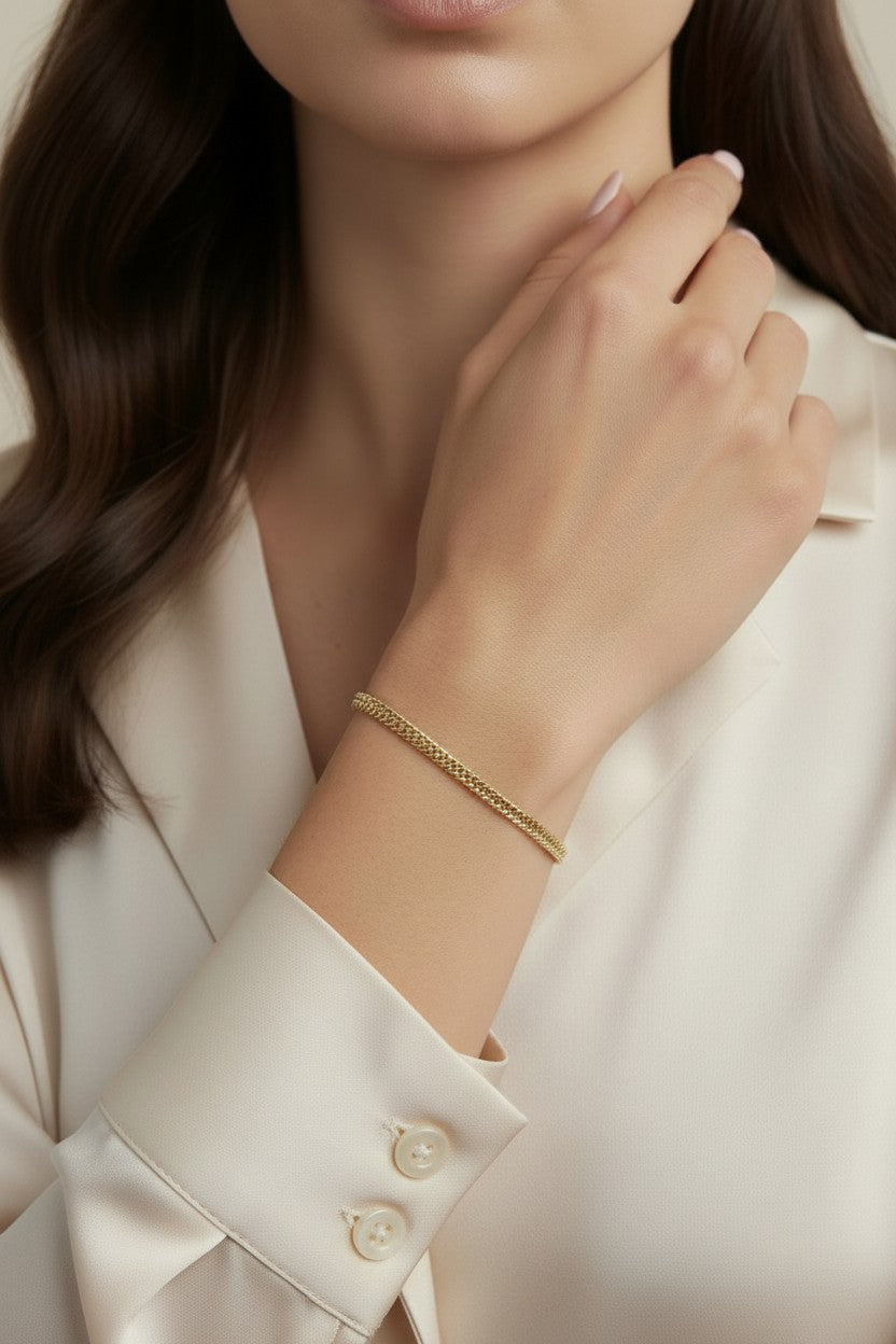 Curb Chain Bracelet - 4mm Wide Cuban Link Bracelet for Women | Hypoallergenic Gold Chain Bracelet 7 Inches
