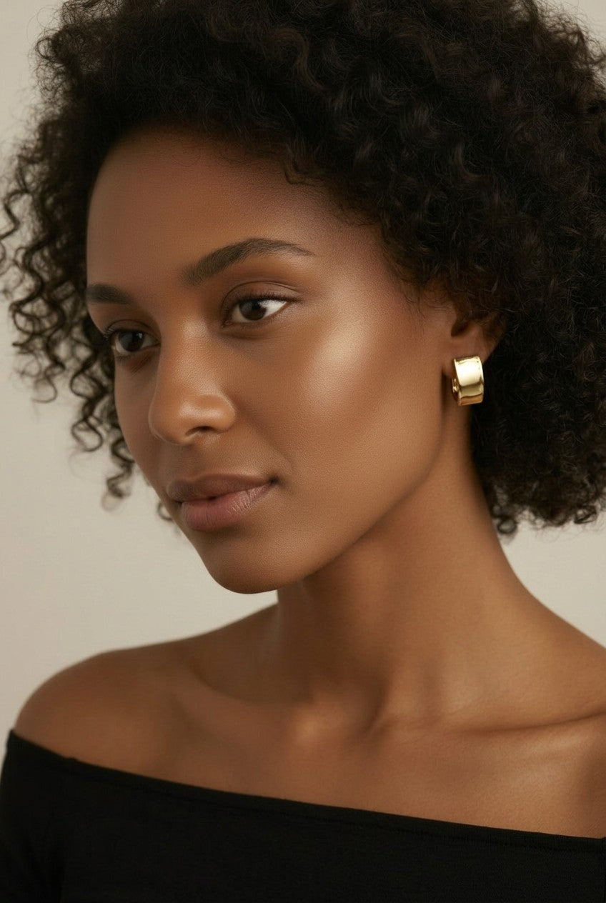 18k Gold Filled Flat Plate Clicker Hoop Earrings | Modern Minimalist Elegance