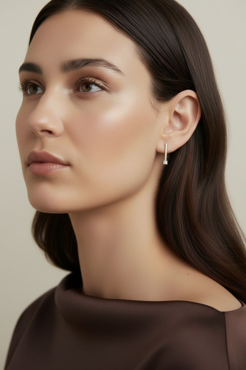 18k Gold Filled Pavé CZ Bar Stud Earrings — Everyday Elegance, Effortlessly Worn