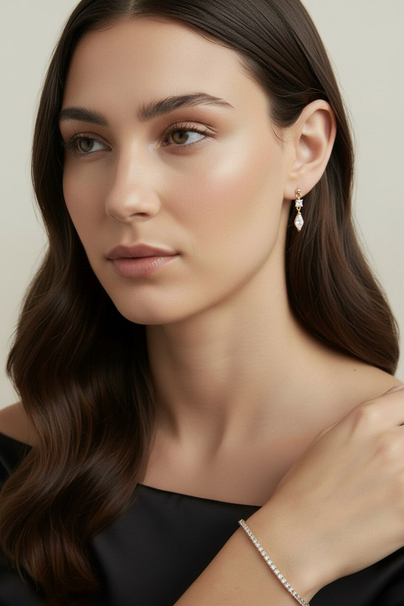 Princess Cut Dangling Earrings | CZ Diamond Drop Earrings | Luxury Statement Earrings for Women