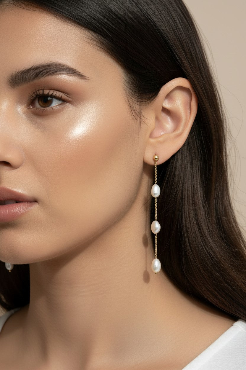 Baroque Pearl Drop Earrings - Long Statement Earrings for Women