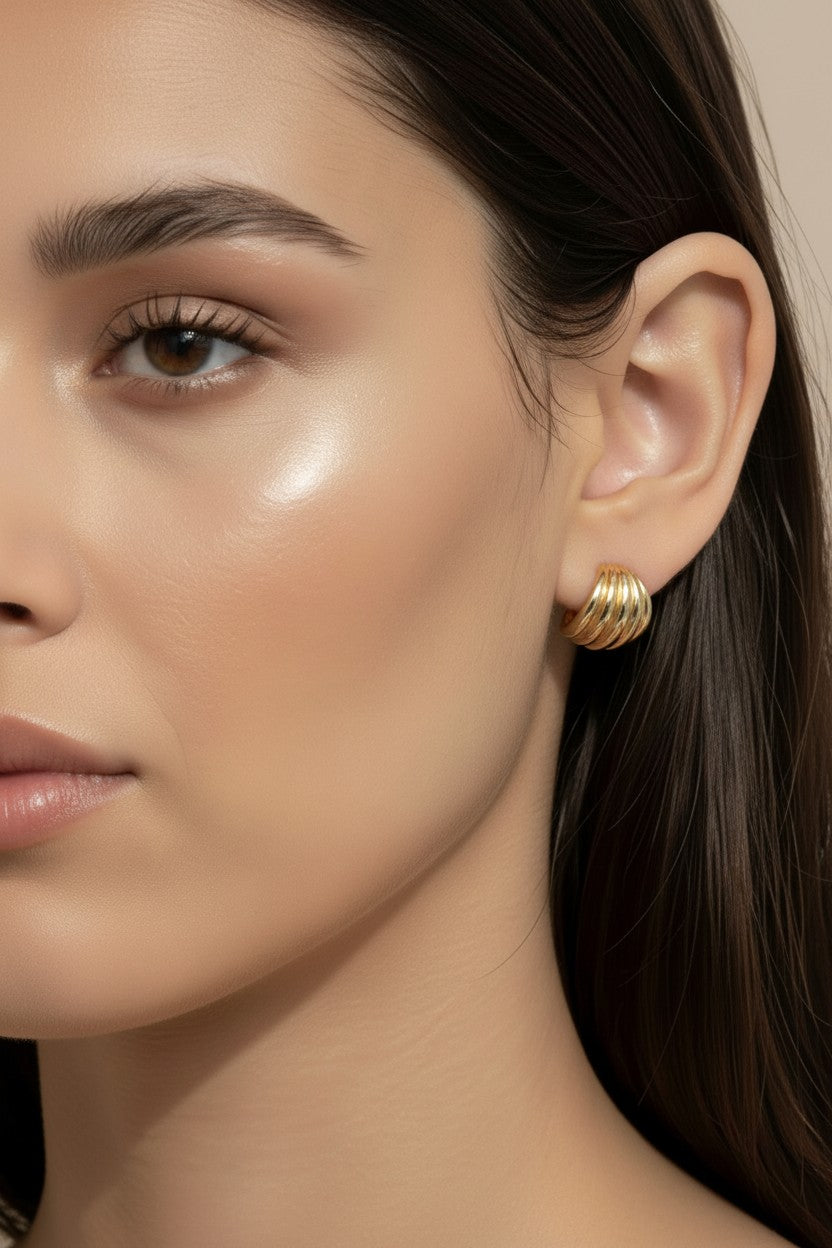 C-Hoop Earrings for Women - Rounded Ridged Hypoallergenic Hoops