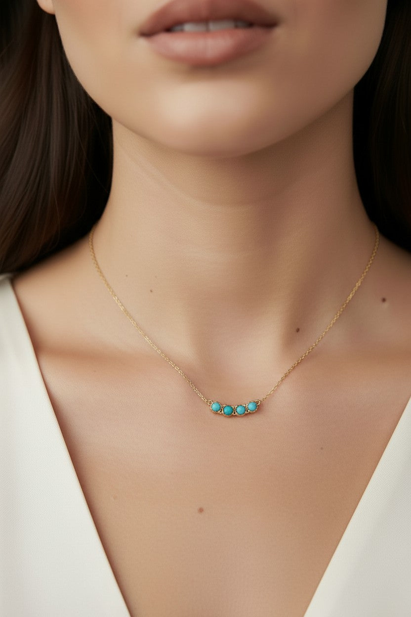 🩵 18k Gold Filled Triple Turquoise Necklace — Three Stones, One Quietly Stunning Look