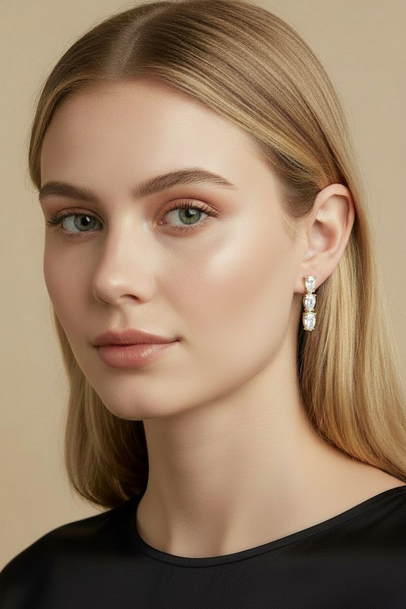 18k Gold Filled Triple CZ Drop Earrings — Sparkle, Stacked Three Times Over