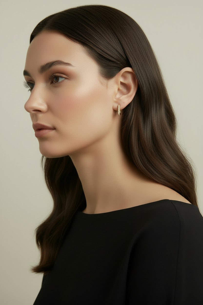 18k Gold Filled Micro CZ Rectangle Clicker Earrings — Geometric. Sparkling. One Satisfying Click.