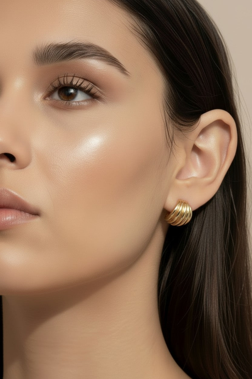 C-Hoop Earrings for Women - Rounded Ridged Hypoallergenic Hoops