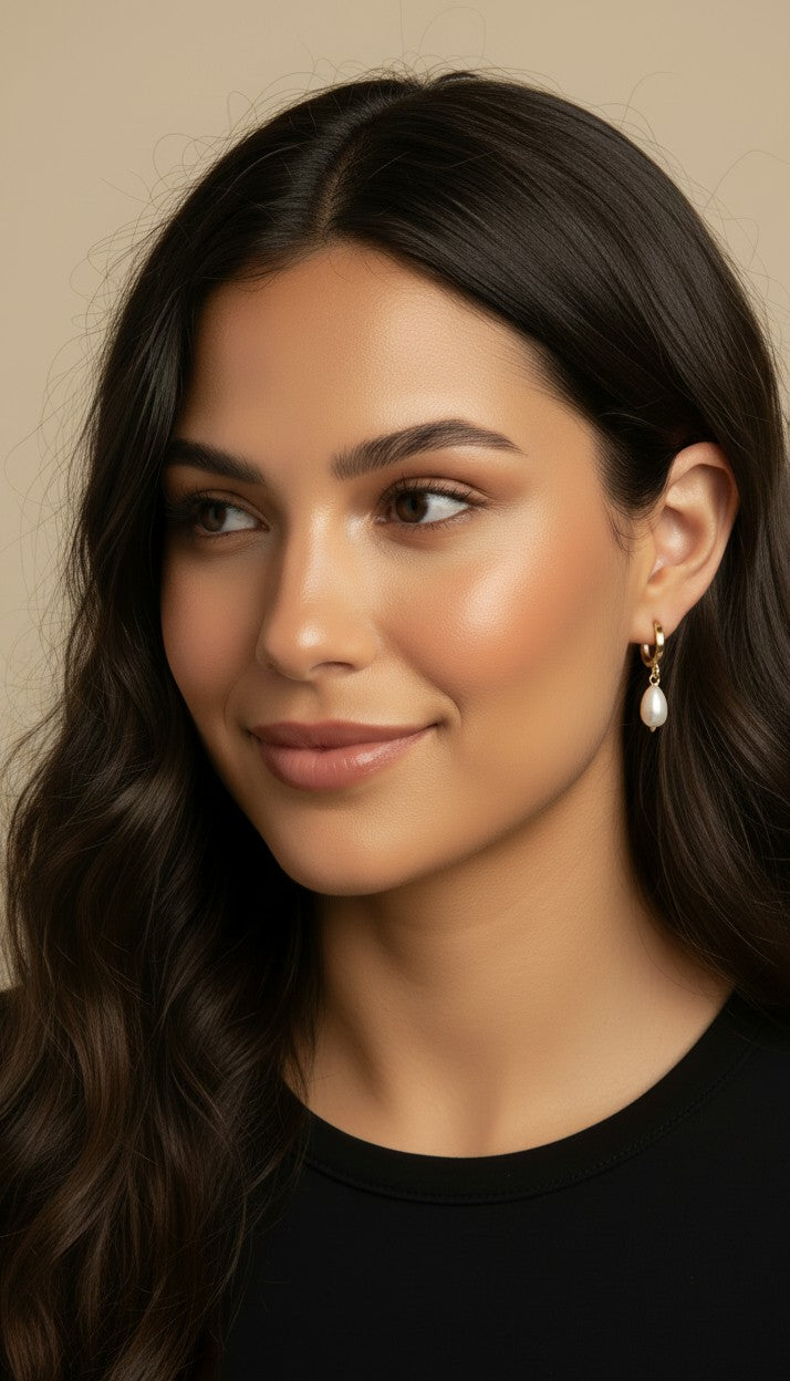 🤍 18k Gold Filled Drop Baroque Pearl Clicker Hoop Earrings — The Hoop, the Drop, the Most Elegant Combination at the Ear.