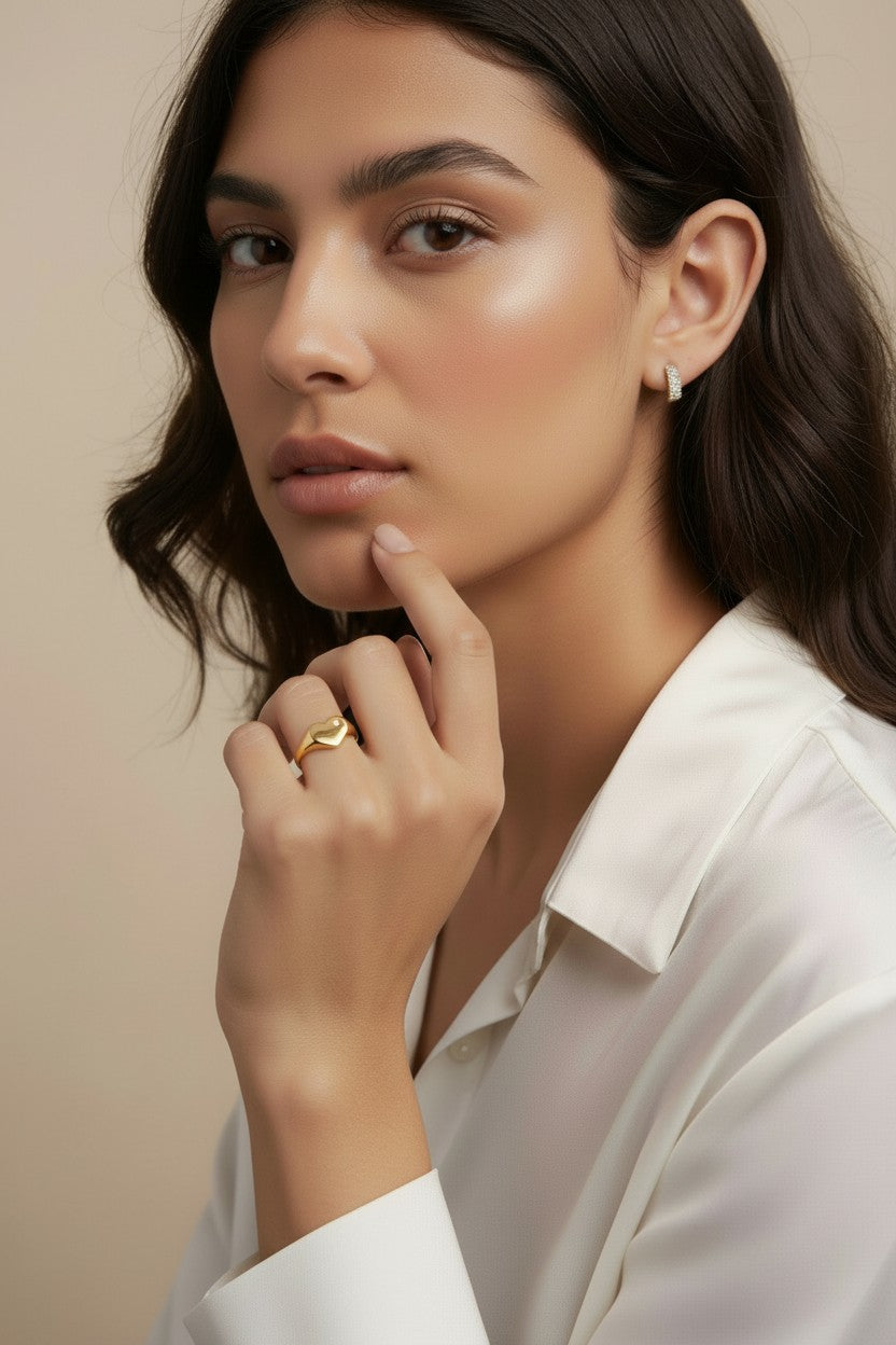 Heart Ring with CZ Stone - Dainty Promise Ring for Women