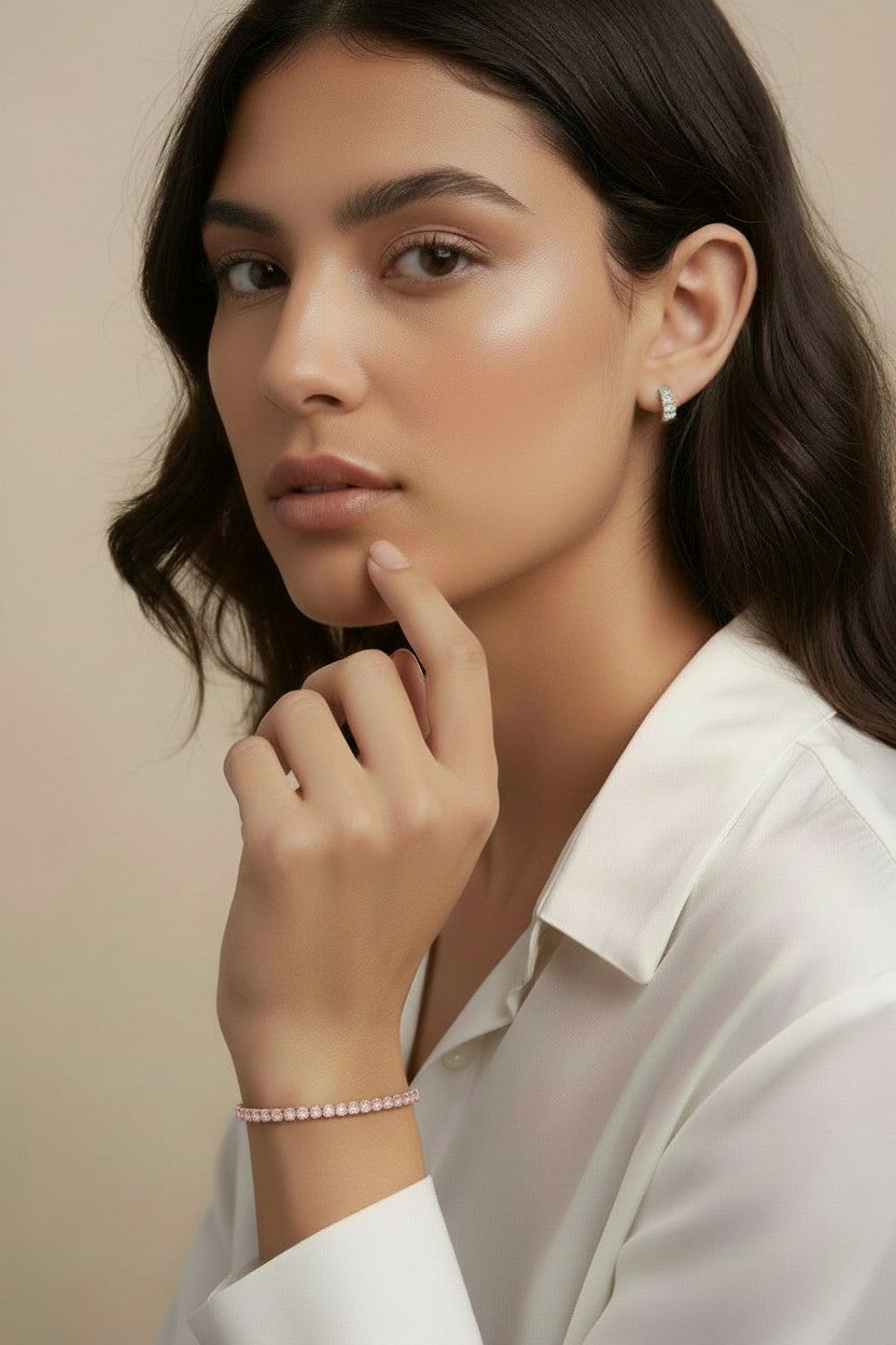 Nude Pink CZ Tennis Bracelet - Adjustable Chain Bracelet