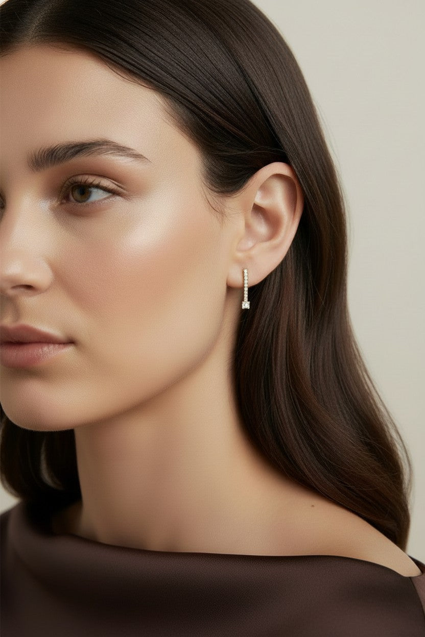 18k Gold Filled Pavé CZ Bar Stud Earrings — Everyday Elegance, Effortlessly Worn