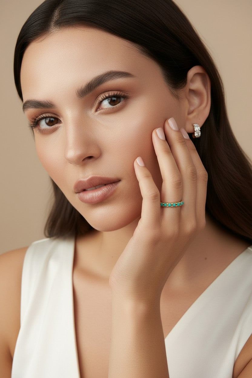 🩵 18k Gold Filled Natural Turquoise Band Ring — Bohemian Soul, Golden Heart