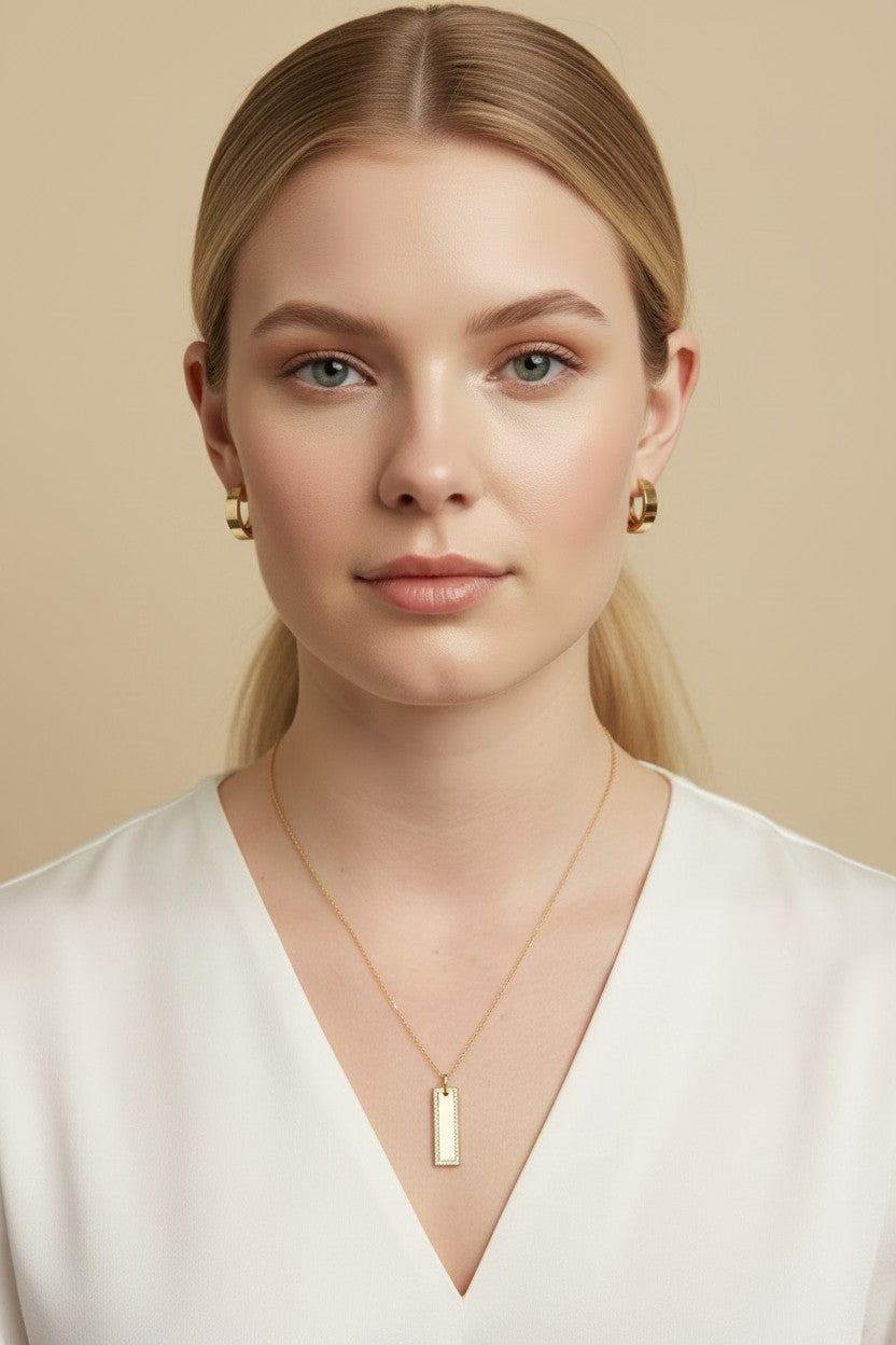 ✨ 18k Gold Filled CZ Bar Pendant — A Wide Bar. A Single Sparkling Edge. Understated Glamour.