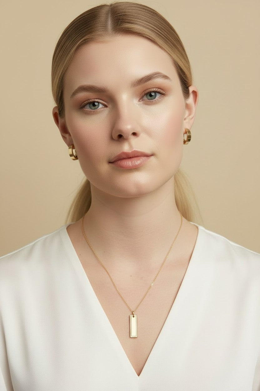 ✨ 18k Gold Filled CZ Bar Pendant — A Wide Bar. A Single Sparkling Edge. Understated Glamour.