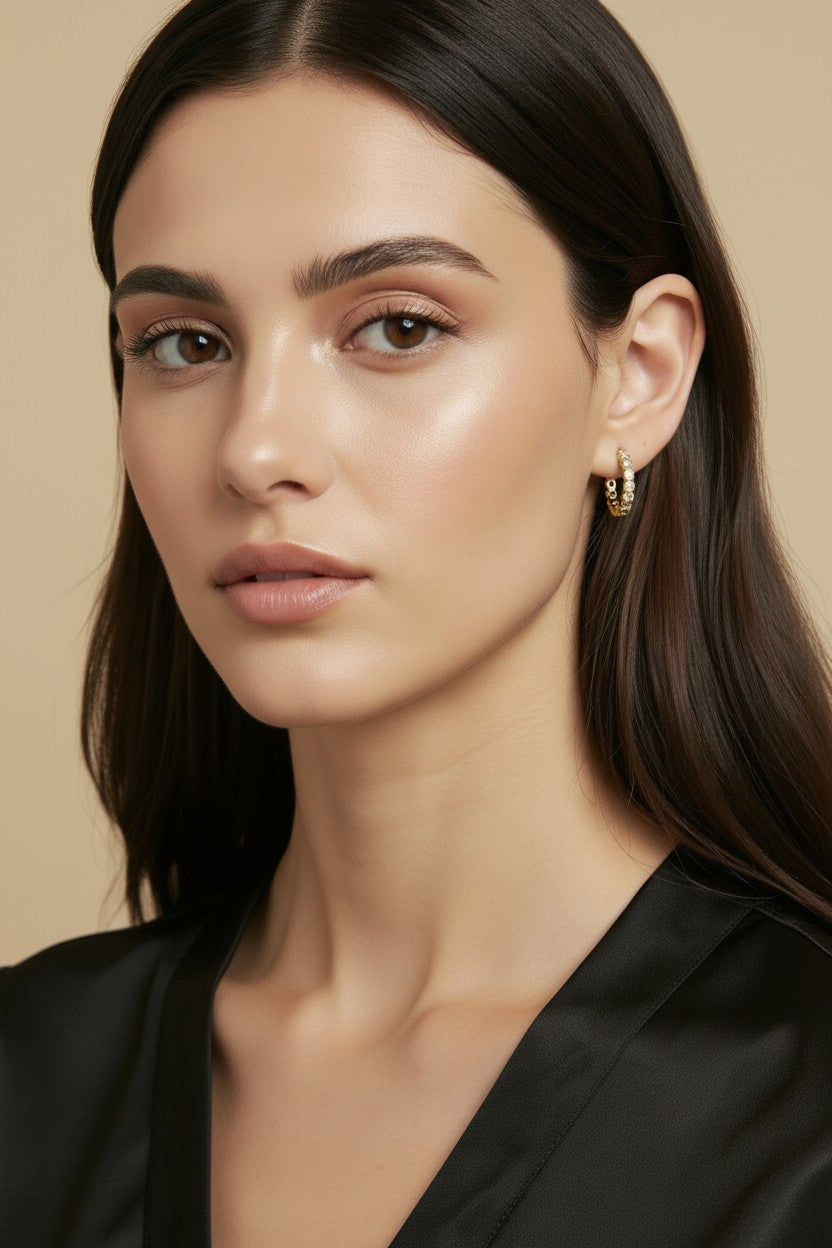 18k Gold Filled 19mm Bezel CZ C- Hoop Earrings