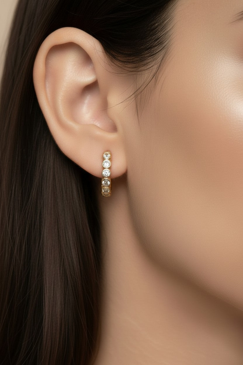 Mini Bezel Hoop Earrings for Women - Sparkling Small Hoops