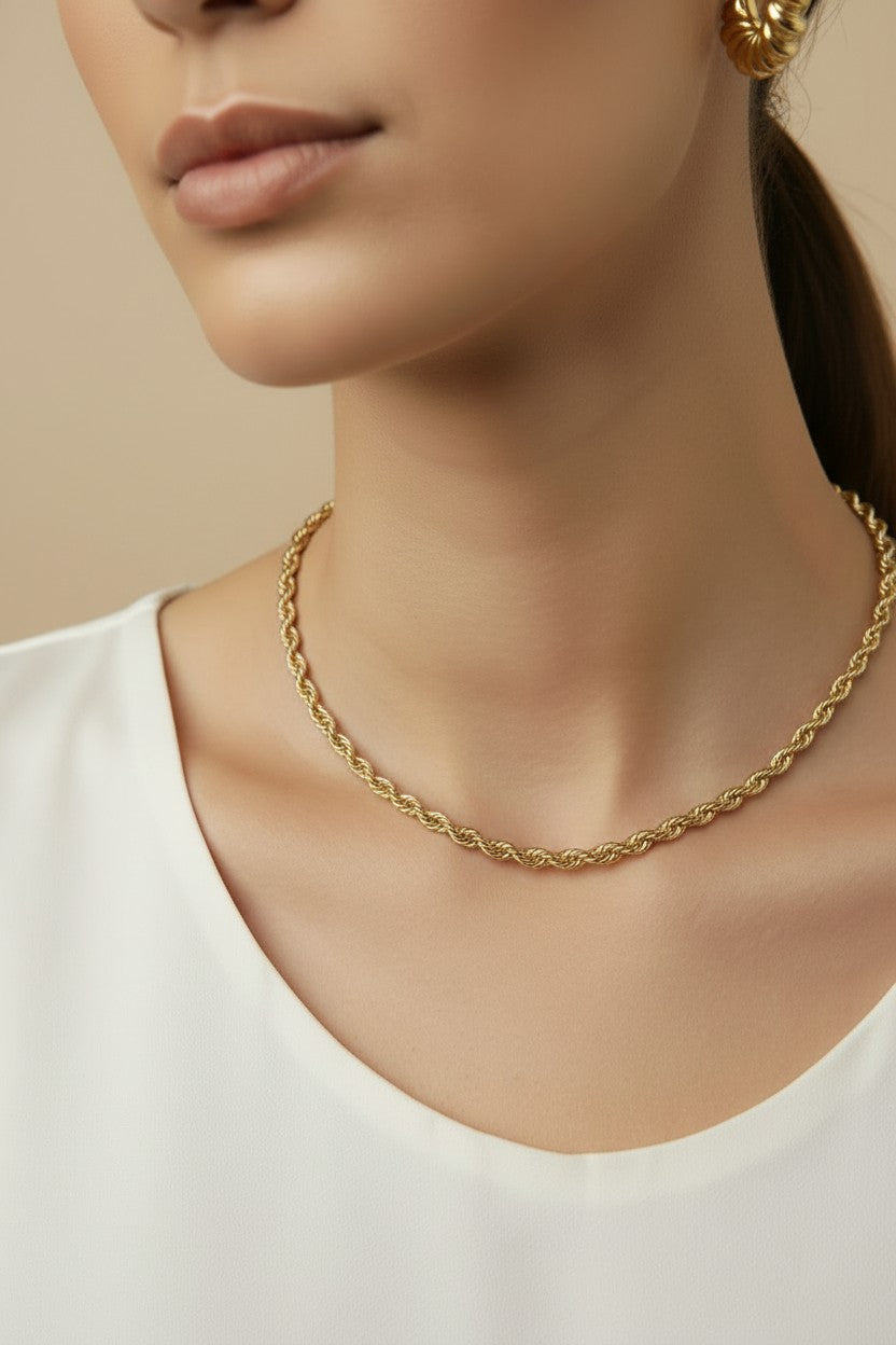 ✨ 18k Gold Filled 4mm Rope Chain Necklace — Bold Twist. Warm Gold. Five Lengths.