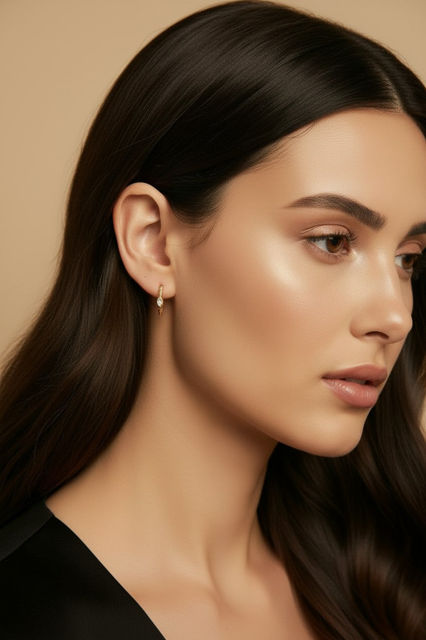 18k Gold Filled Mini CZ Eye C-Hoop Earrings — The Protective Gaze, Set in Warm Gold.