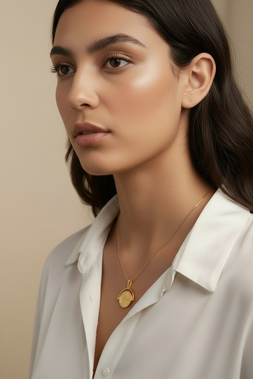 Compass Necklace - Swivel Pendant for Women | Symbol of Direction & Luck