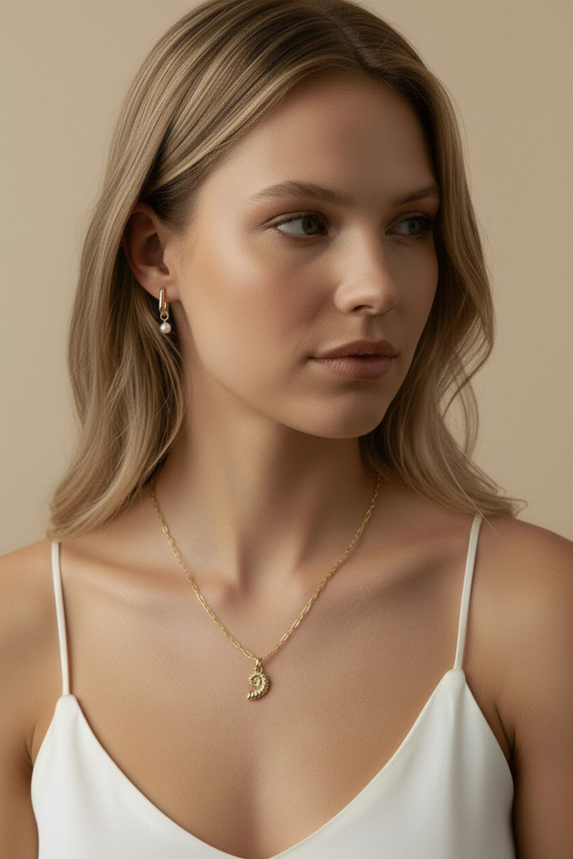 18k Gold Filled Sundial Shell Charm — Nature's Most Perfect Spiral, Worn in Gold