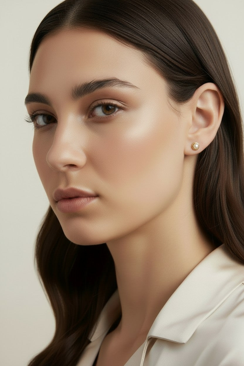 Pearl Stud Earrings - Classic Cabochon Pearl Studs for Women | Hypoallergenic Vintage-Inspired Earrings | Timeless Elegance
