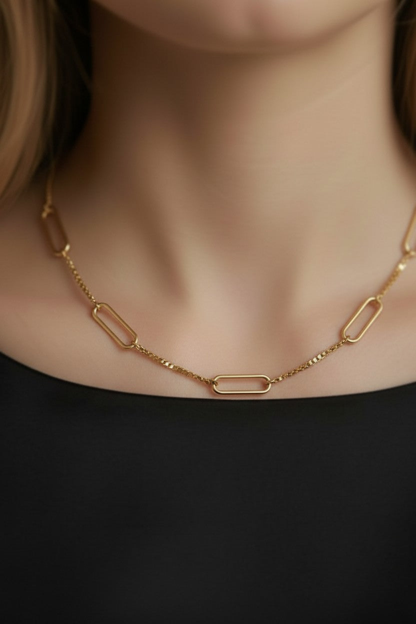 ✨ 18k Gold Filled Paperclip; Box Chain Necklace — Two Textures, One Effortlessly Striking Look
