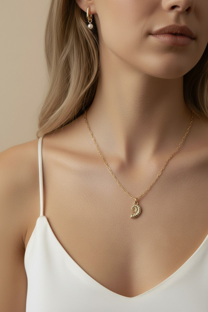 18k Gold Filled Sundial Shell Charm — Nature's Most Perfect Spiral, Worn in Gold