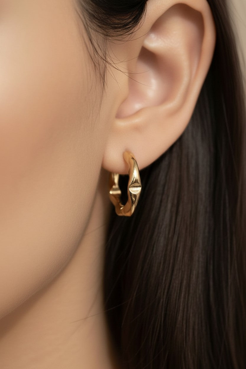 Textured Semi-Hoop Earrings - Twisted Crimped Design for Women
