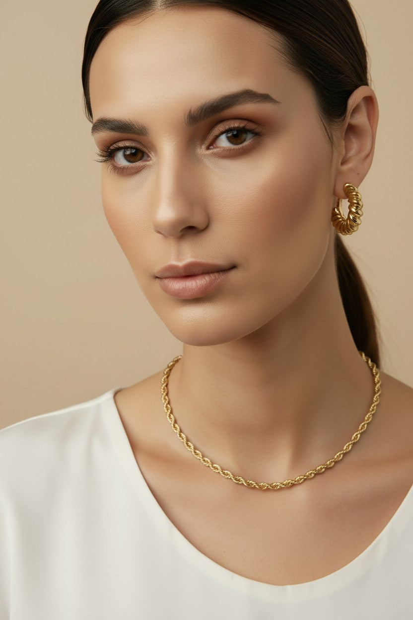 ✨ 18k Gold Filled 4mm Rope Chain Necklace — Bold Twist. Warm Gold. Five Lengths.