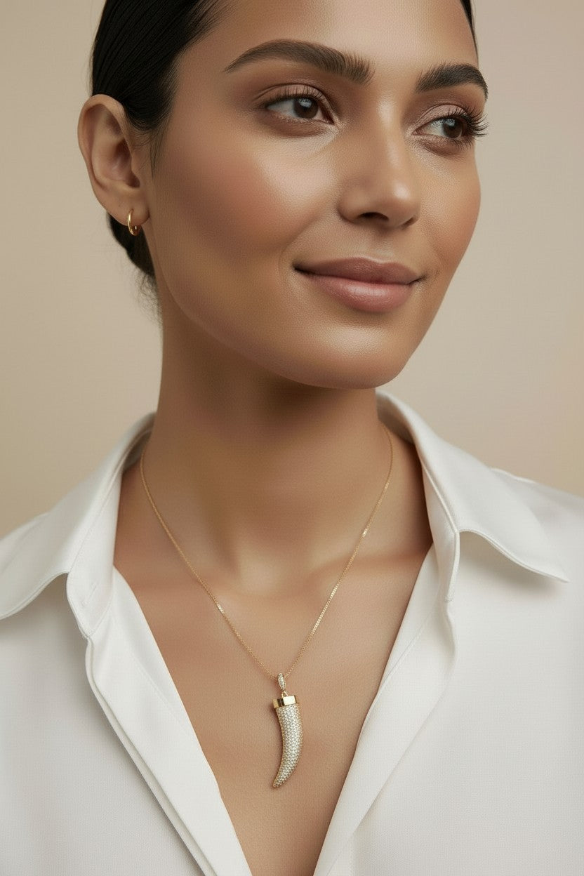 Elephant Tusk Pendant - Crystal CZ Statement Necklace for Women