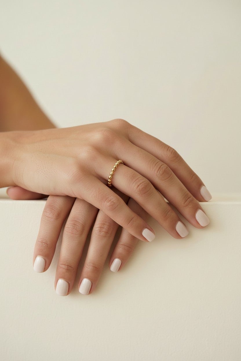 Beaded Stacking Ring - Delicate 1.8mm Stackable Band for Women
