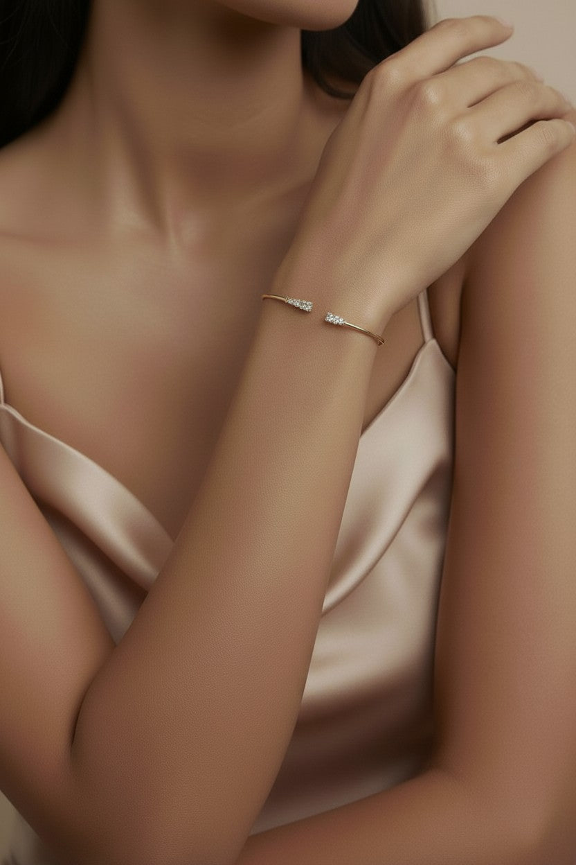 Cuff Bracelet with Cubic Zirconia - Adjustable Open Cuff for Women