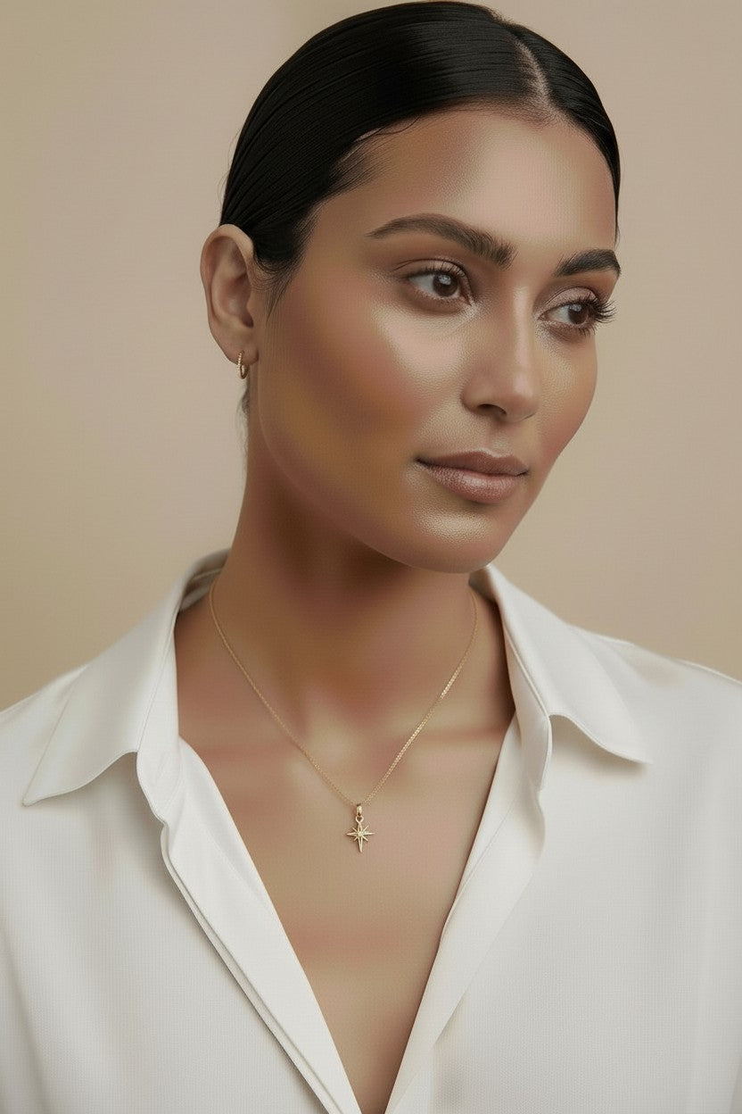 Mini Starburst Pendant Necklace - Minimalist Cubic Zirconia Jewelry for Women