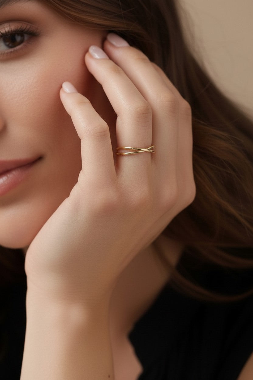 Minimalist X Ring - Modern Geometric Statement Ring for Women
