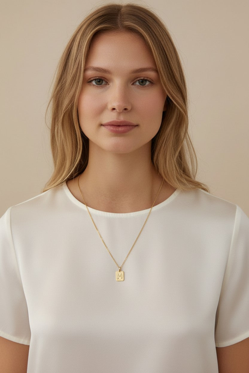 Personalized Initial Pendant - Textured Letter Necklace Charm for Women