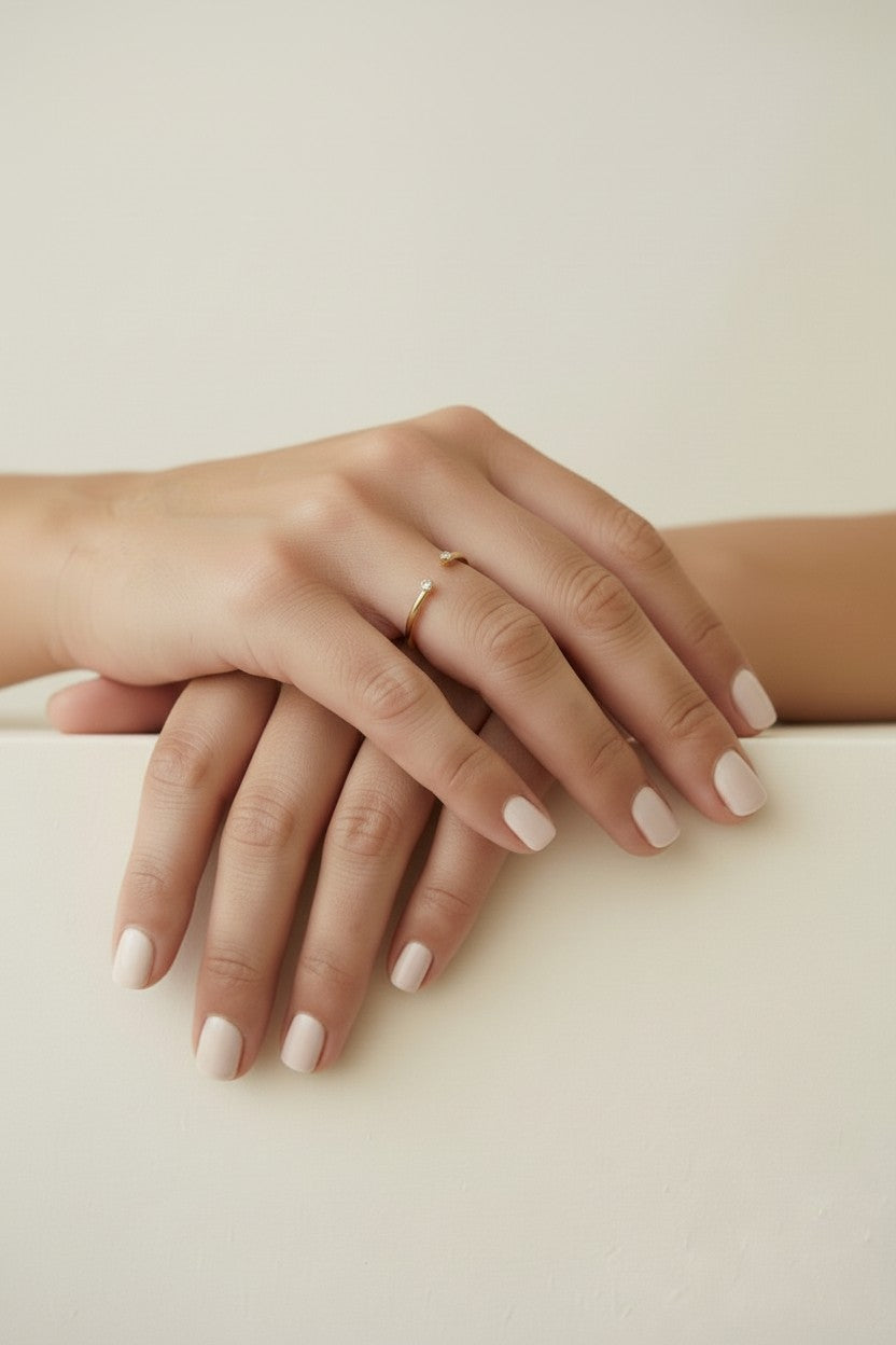 Open Ring with CZ - Delicate Stackable Ring for Women